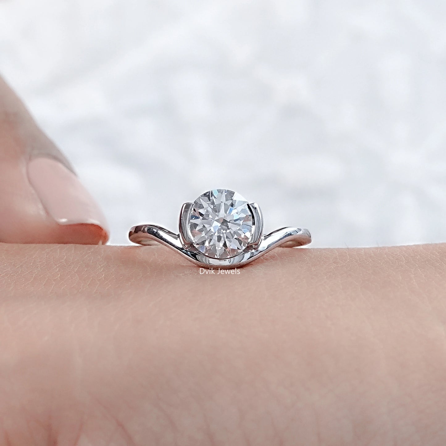 Round Cut Diamond Half Bezel Set Solitaire Ring