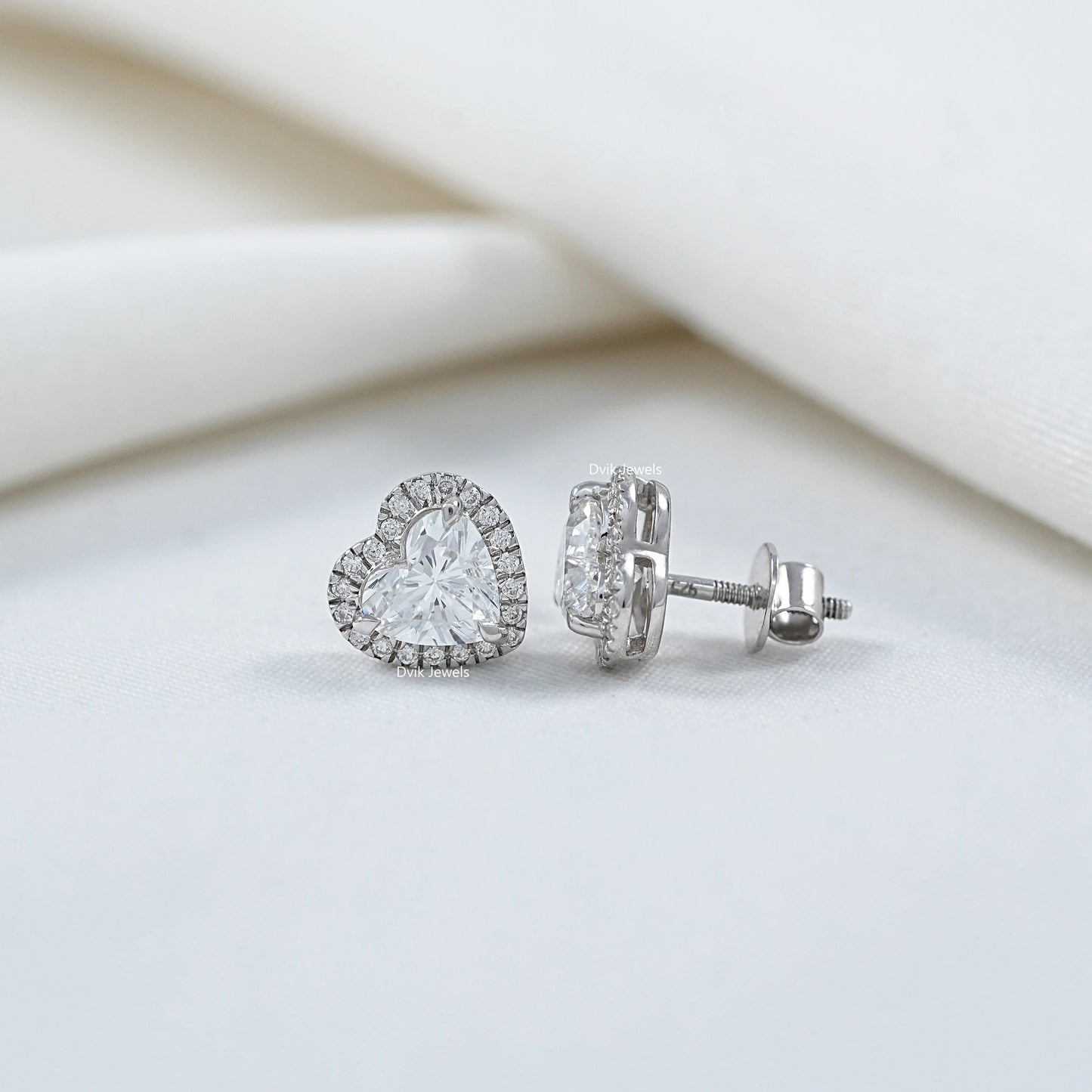 Heart Shaped Lab Diamond Halo Stud Earrings