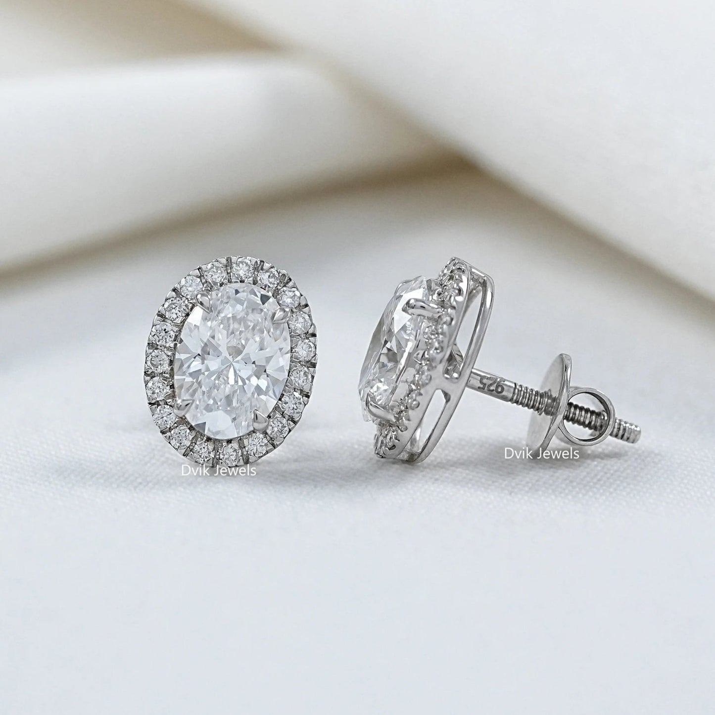 Oval Cut Lab Diamond Halo Stud Earrings