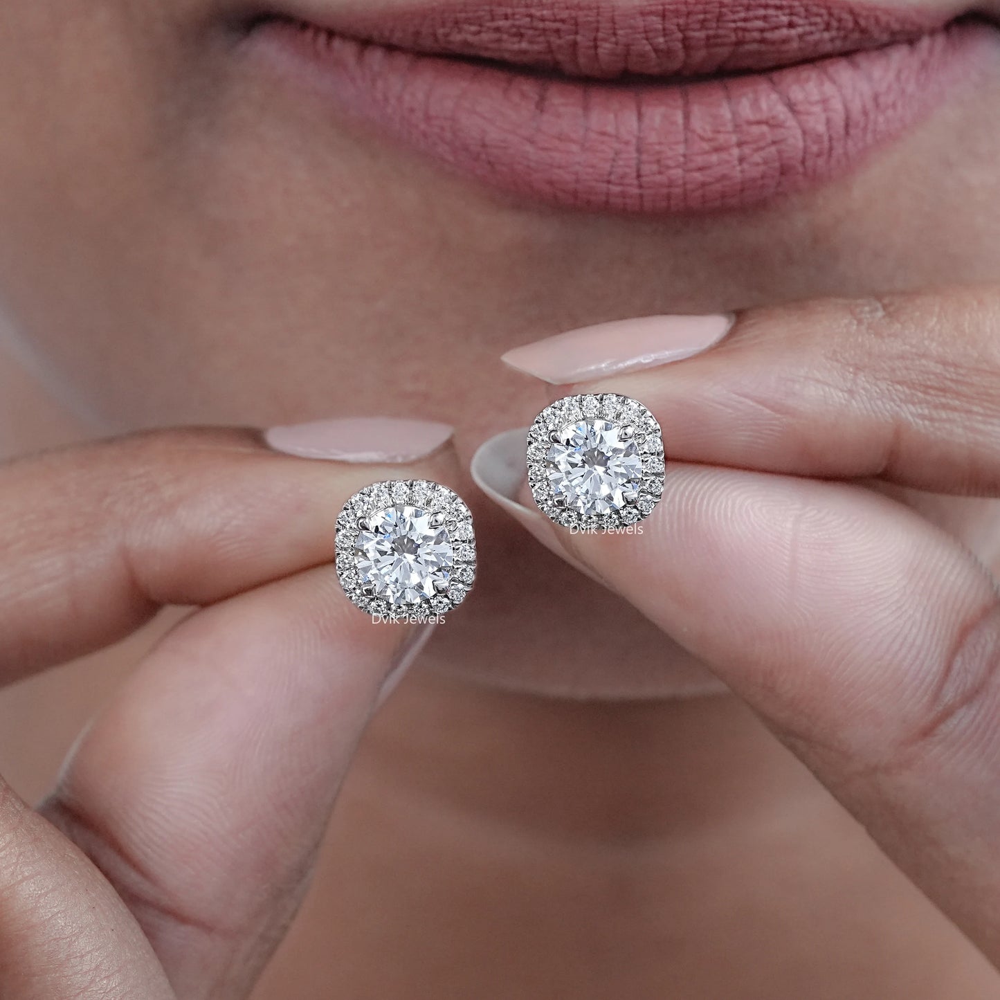 Round Cut Halo Diamond Stud Earrings