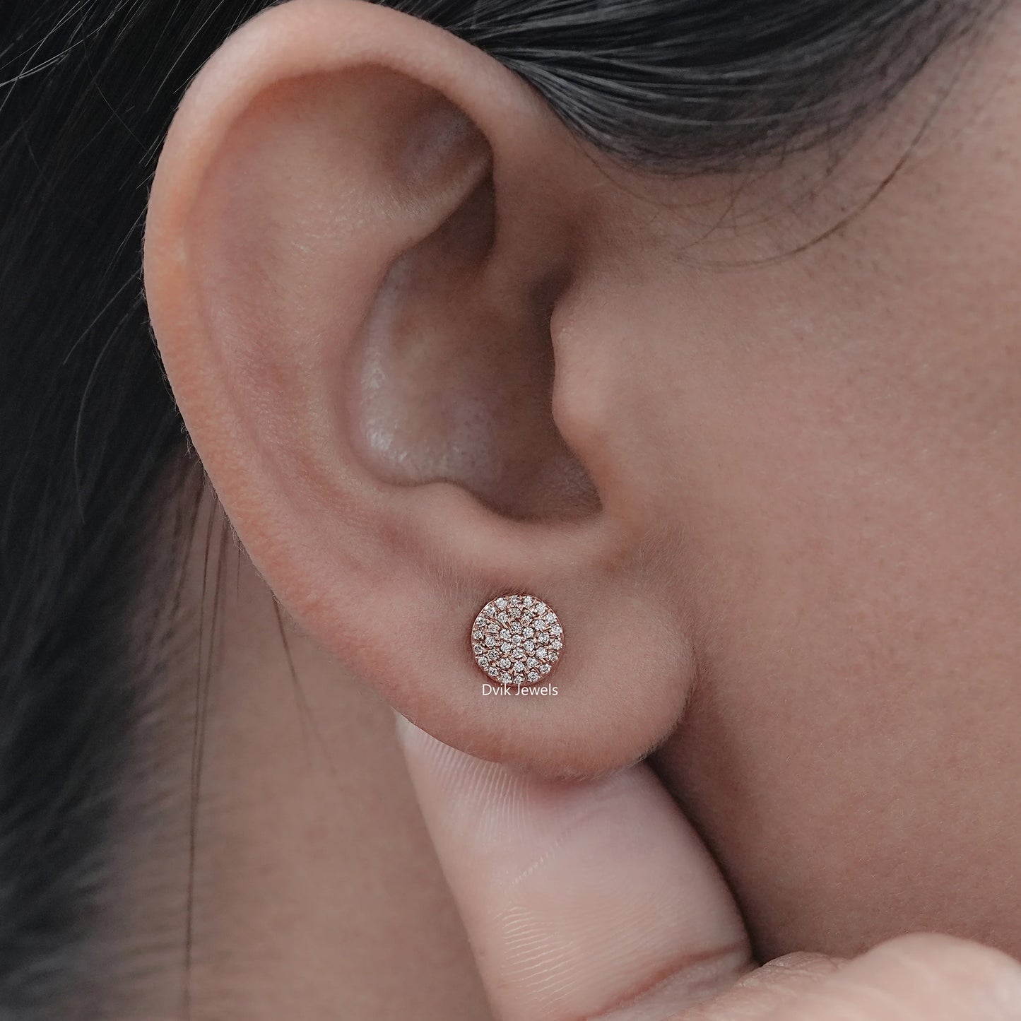Round Cut Lab Diamond Pave Set Stud Earrings