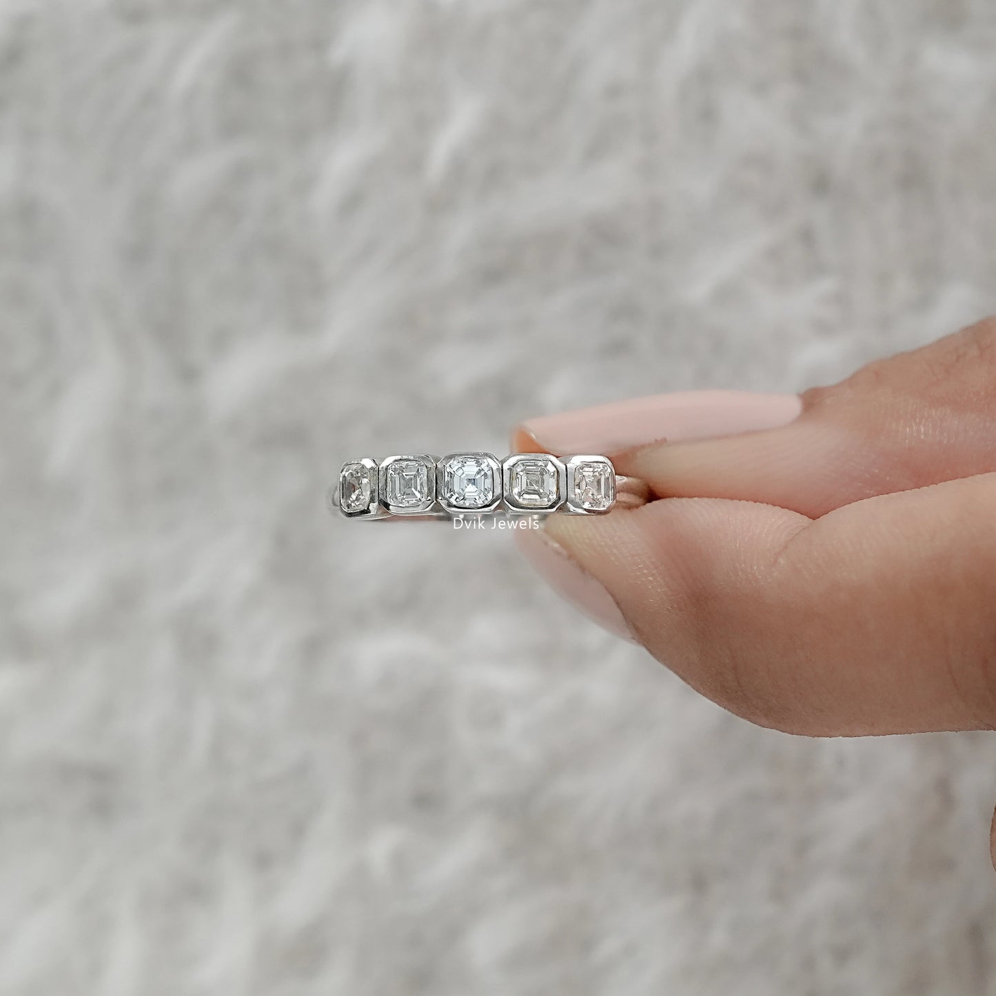 Asscher Cut Bezel Set Five Stone Diamond Ring