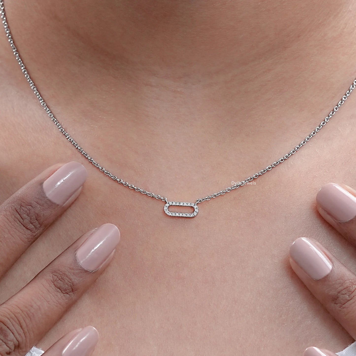 Round Cut Lab Diamond Open Rectangle Pendant