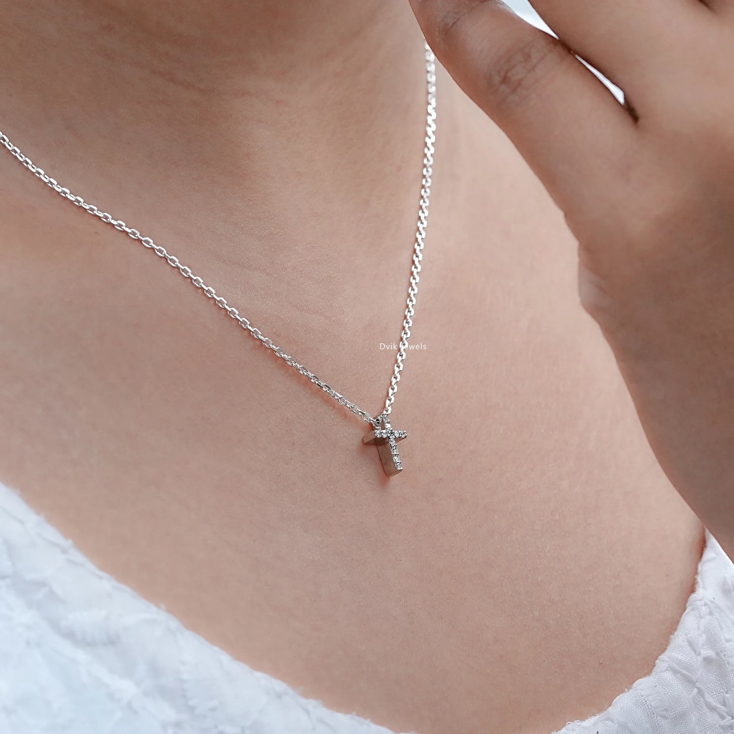 Round Cut Lab Diamond Cluster Set Cross Pendant