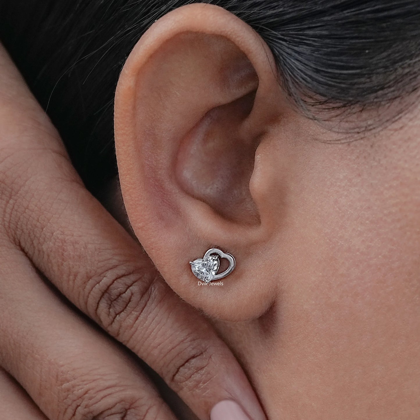 Double Heart Lab Diamond Stud Earrings