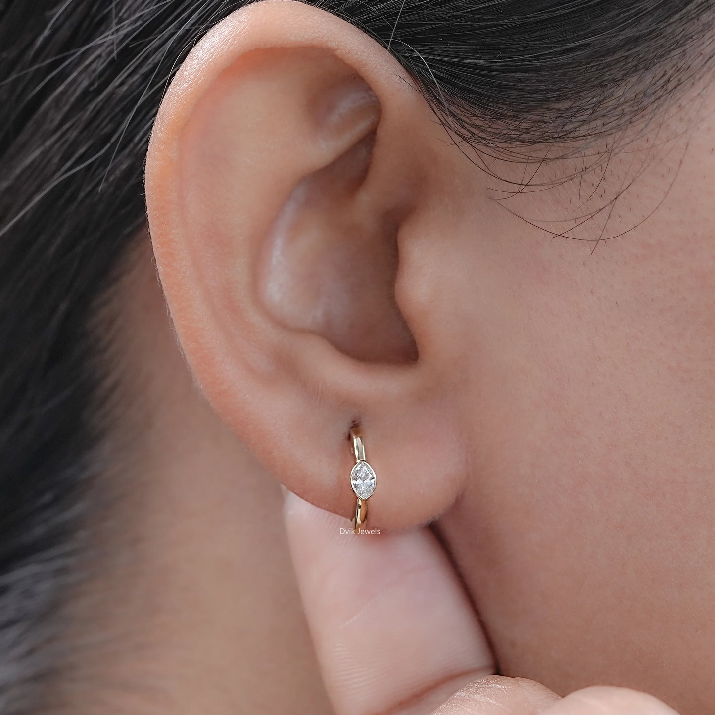 Marquise Cut Lab Diamond Solitaire Huggie Hoop Earrings