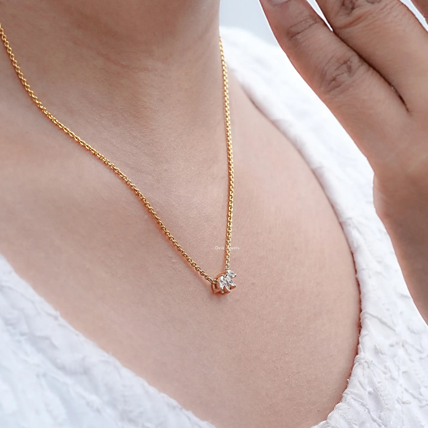 Marquise Diamond Flower Petal Dainty Pendant