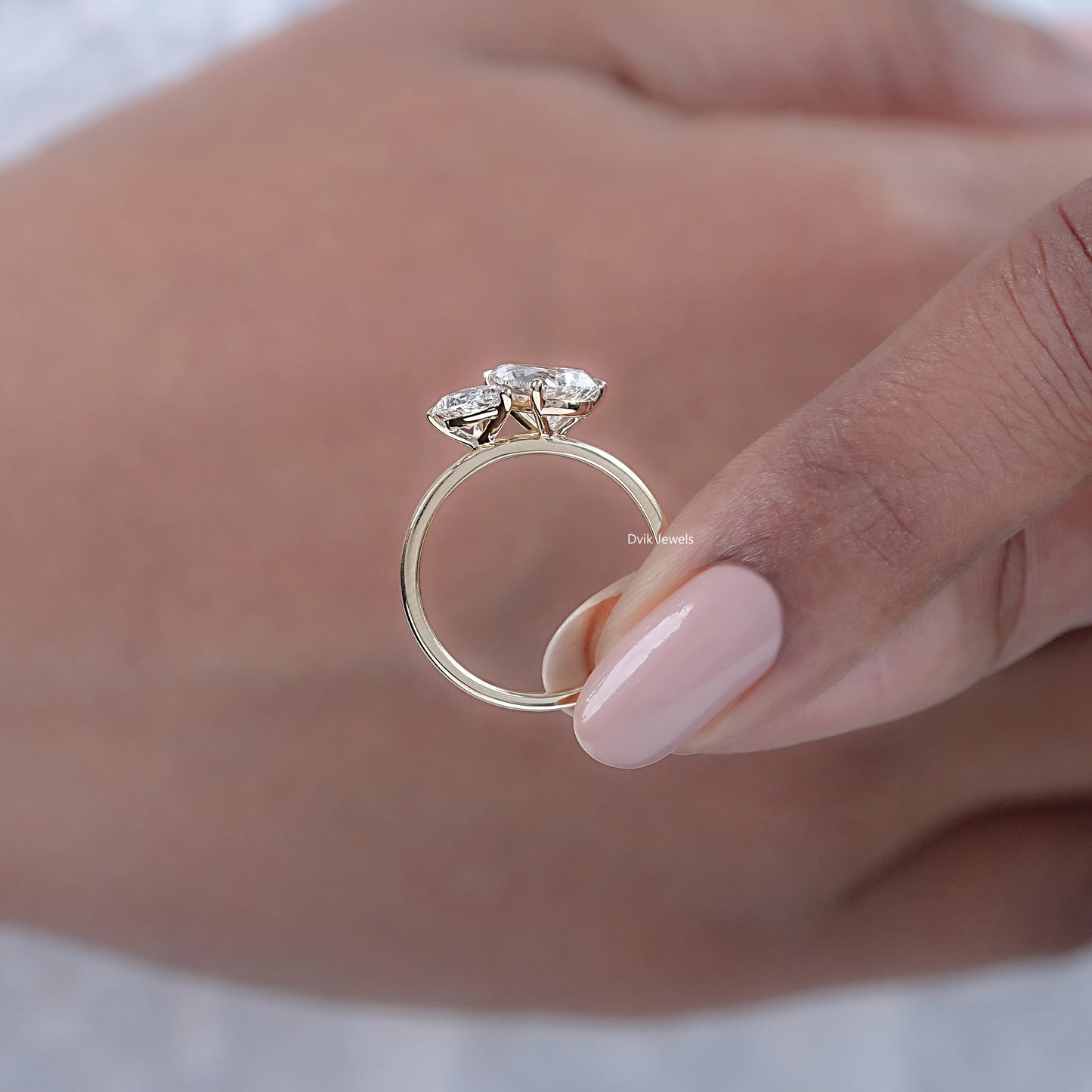 Pear Cut Lab Diamond Two Stone Engagement Ring