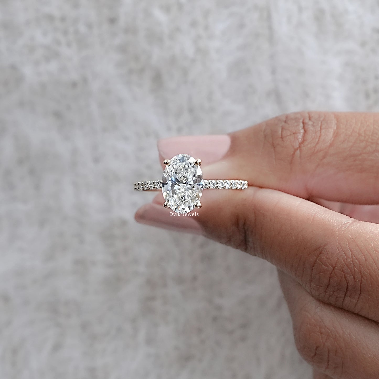 Oval Cut Lab Diamond Solitaire Accent Engagement Ring