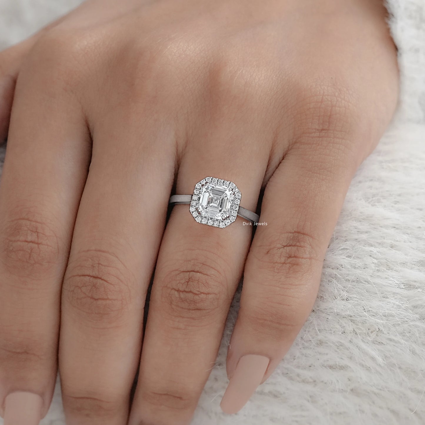 Asscher Cut Halo Diamond Engagement Ring