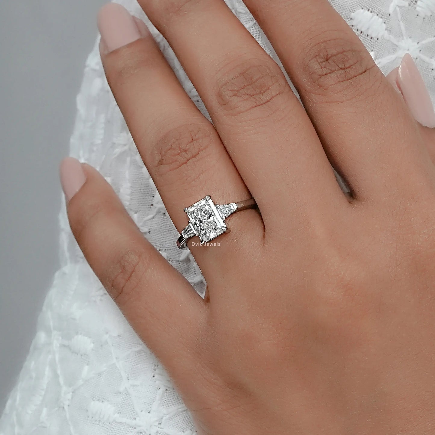 Radiant Cut Lab Grown Diamond Three Stone Ring