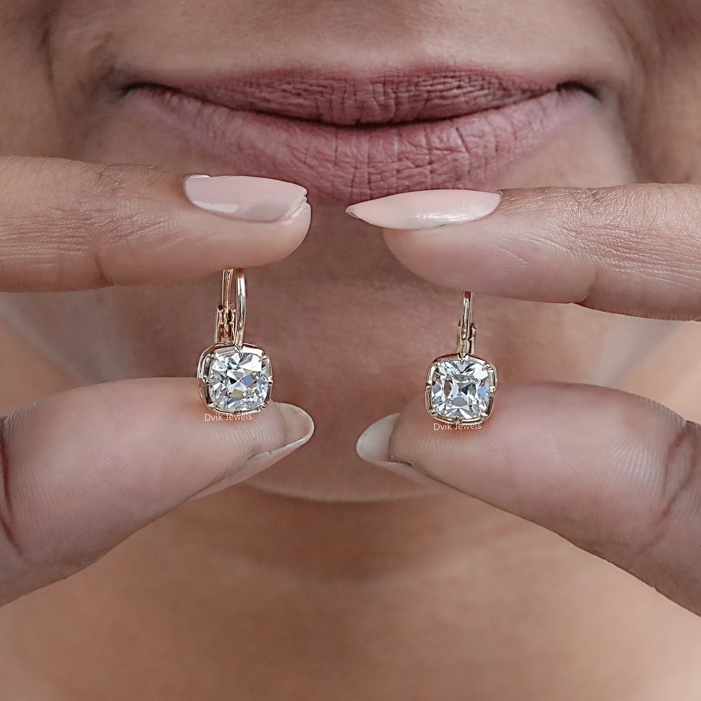 Square Old Mine Cushion Lab Diamond Dangle Earrings