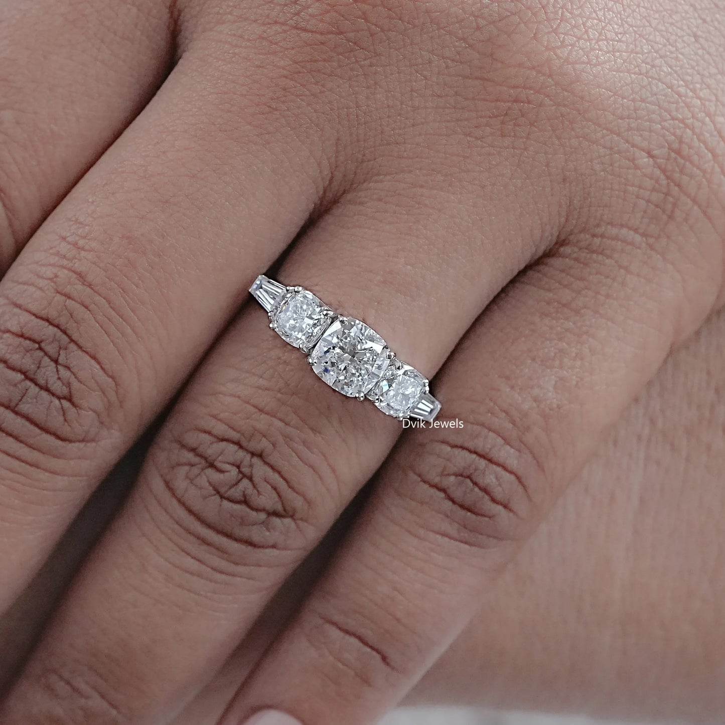 Square Cushion Cut Lab Diamond Five Stone Ring