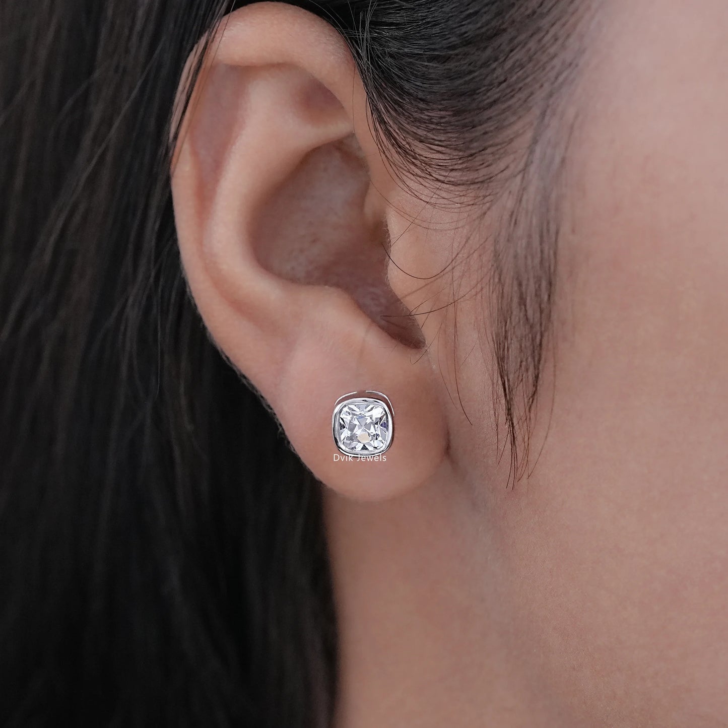 Square Old Mine Cushion Cut Lab Diamond Earrings