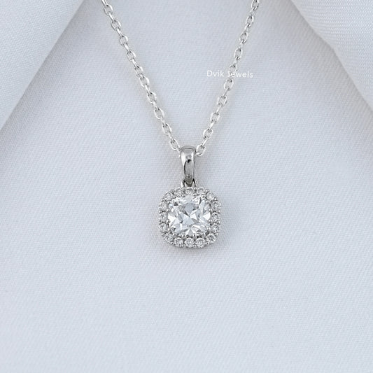 Square Old Mine Cushion Cut Halo Pendant