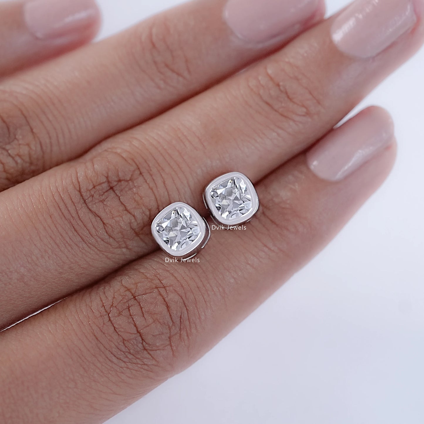 Square Old Mine Cushion Cut Lab Diamond Earrings