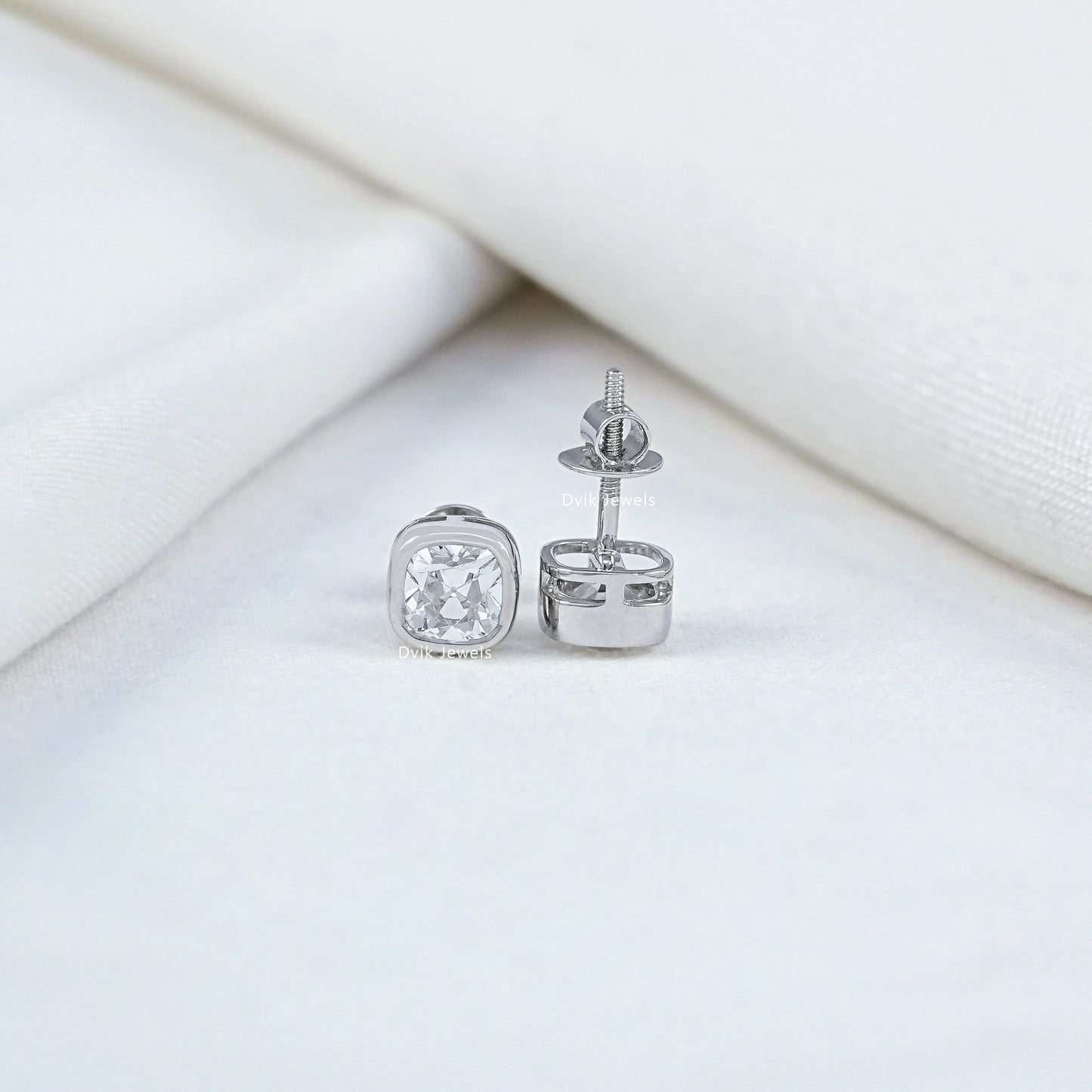 Square Old Mine Cushion Cut Lab Diamond Earrings