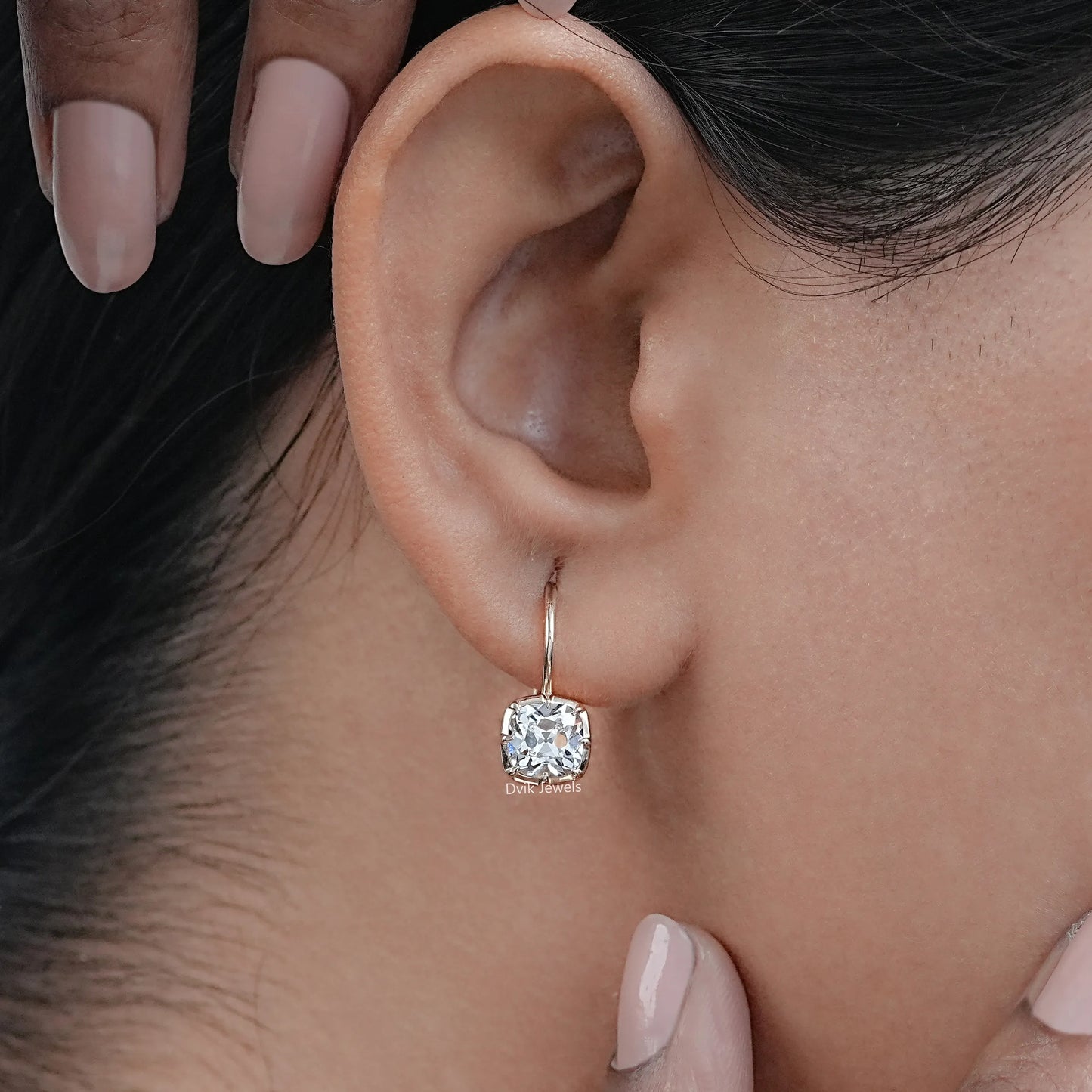 Square Old Mine Cushion Lab Diamond Dangle Earrings