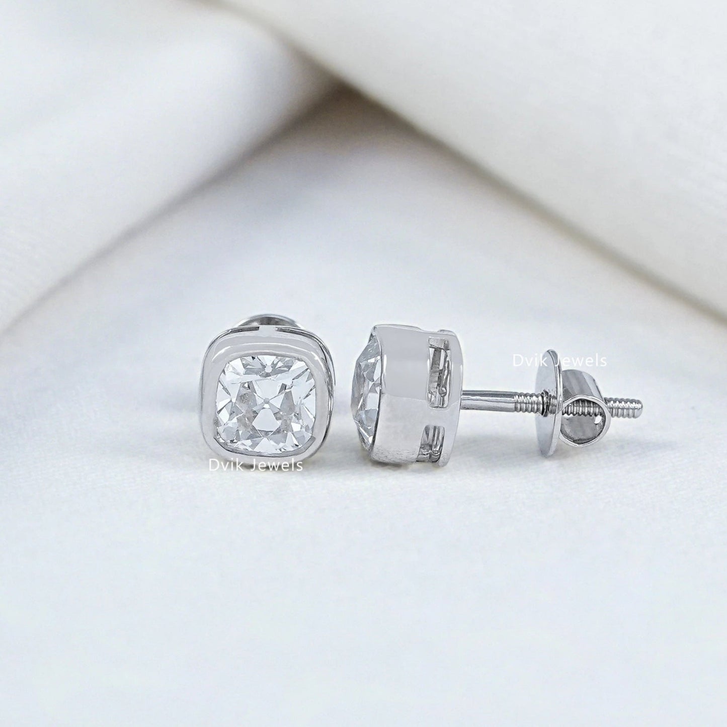 Square Old Mine Cushion Cut Lab Diamond Earrings