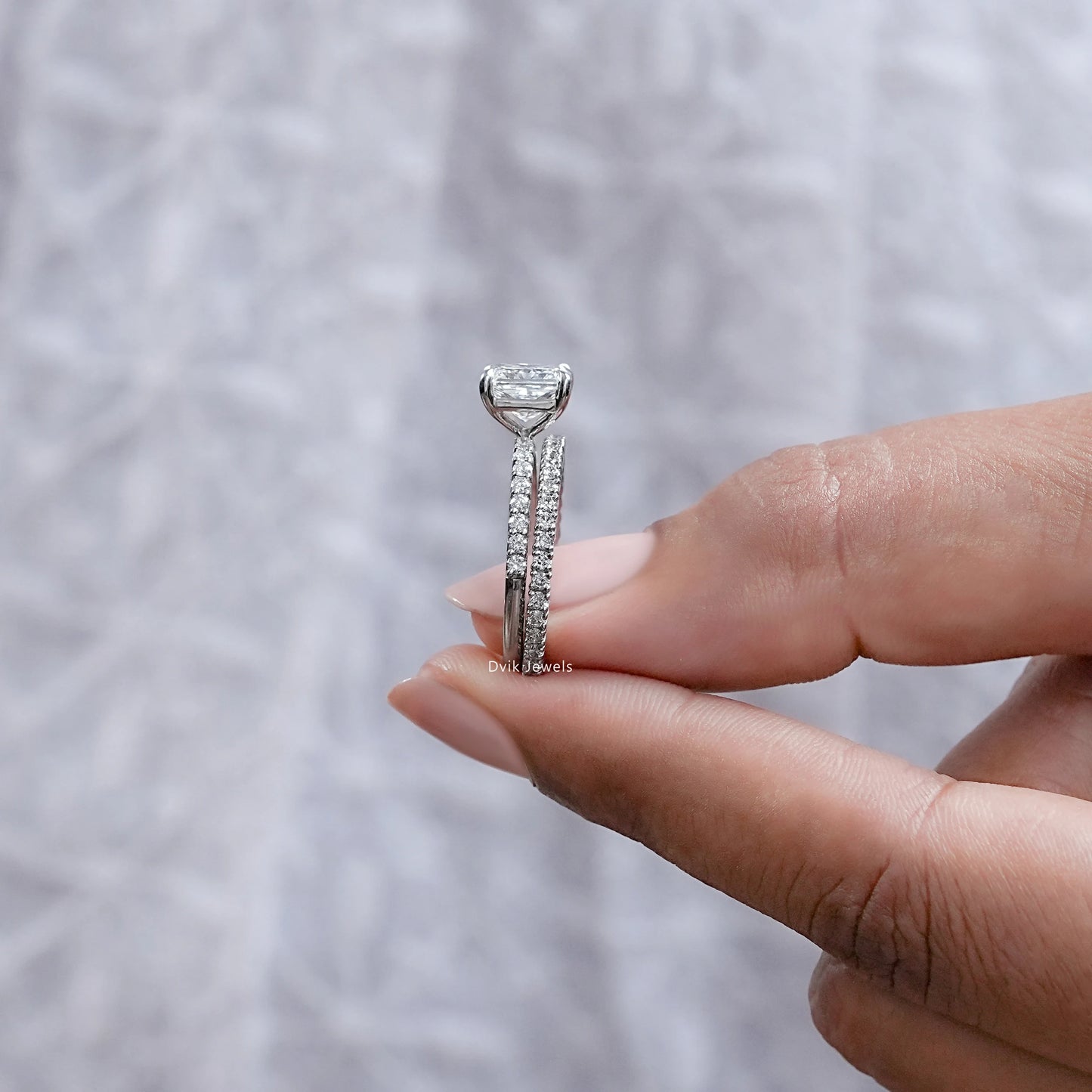 Square Radiant Cut Accent Wedding Ring Set