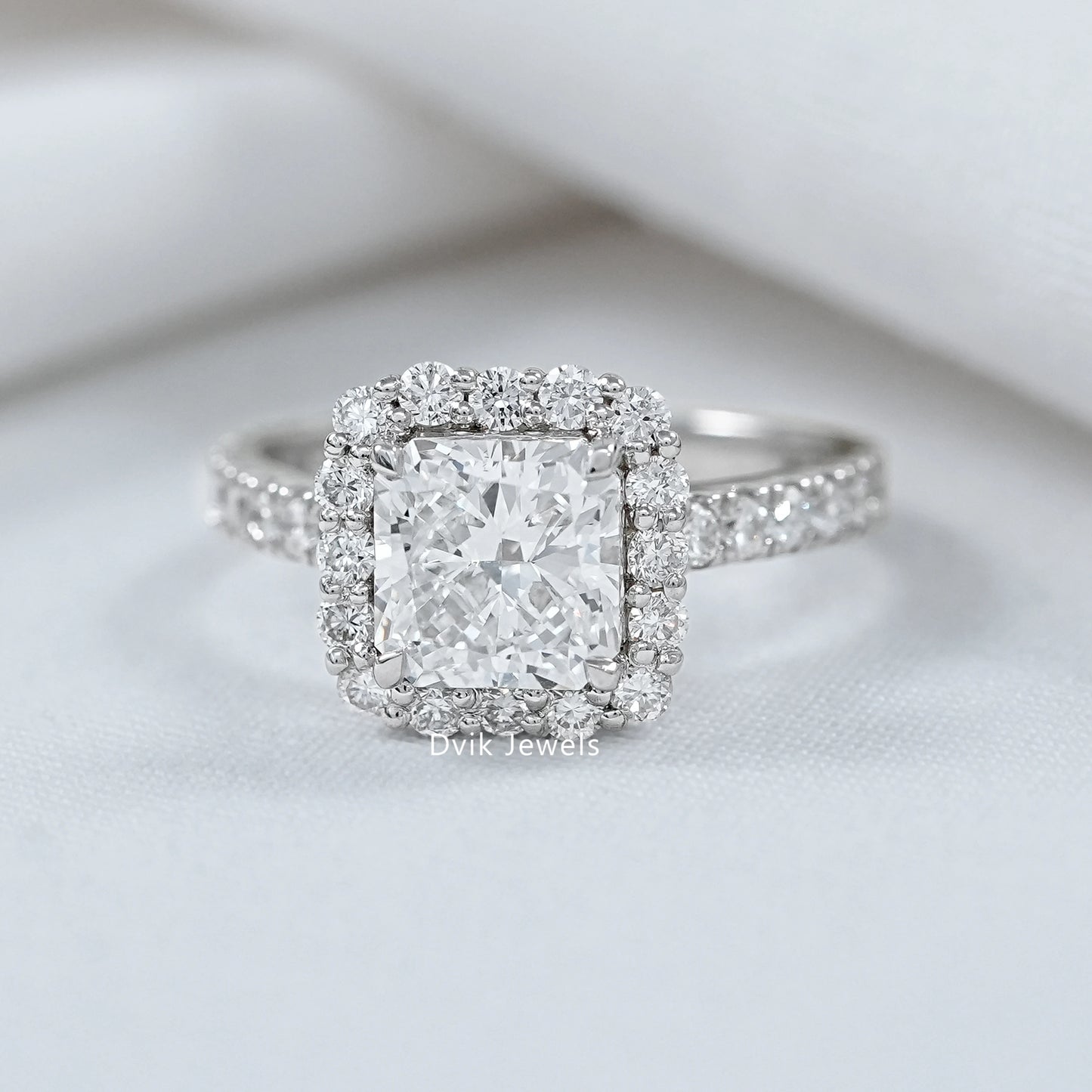 Square Radiant Cut Diamond Halo With Accent Ring