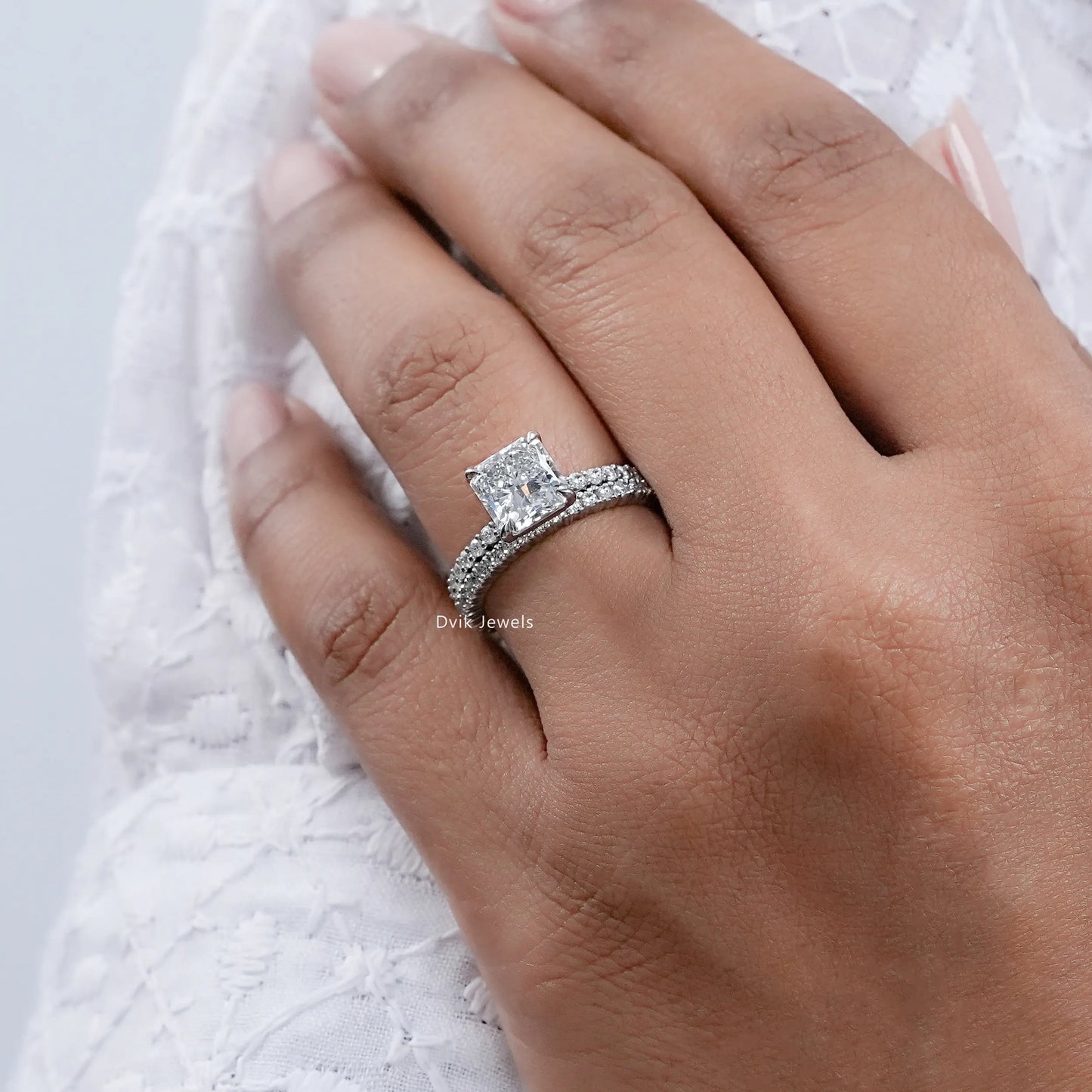 Square Radiant Cut Accent Wedding Ring Set