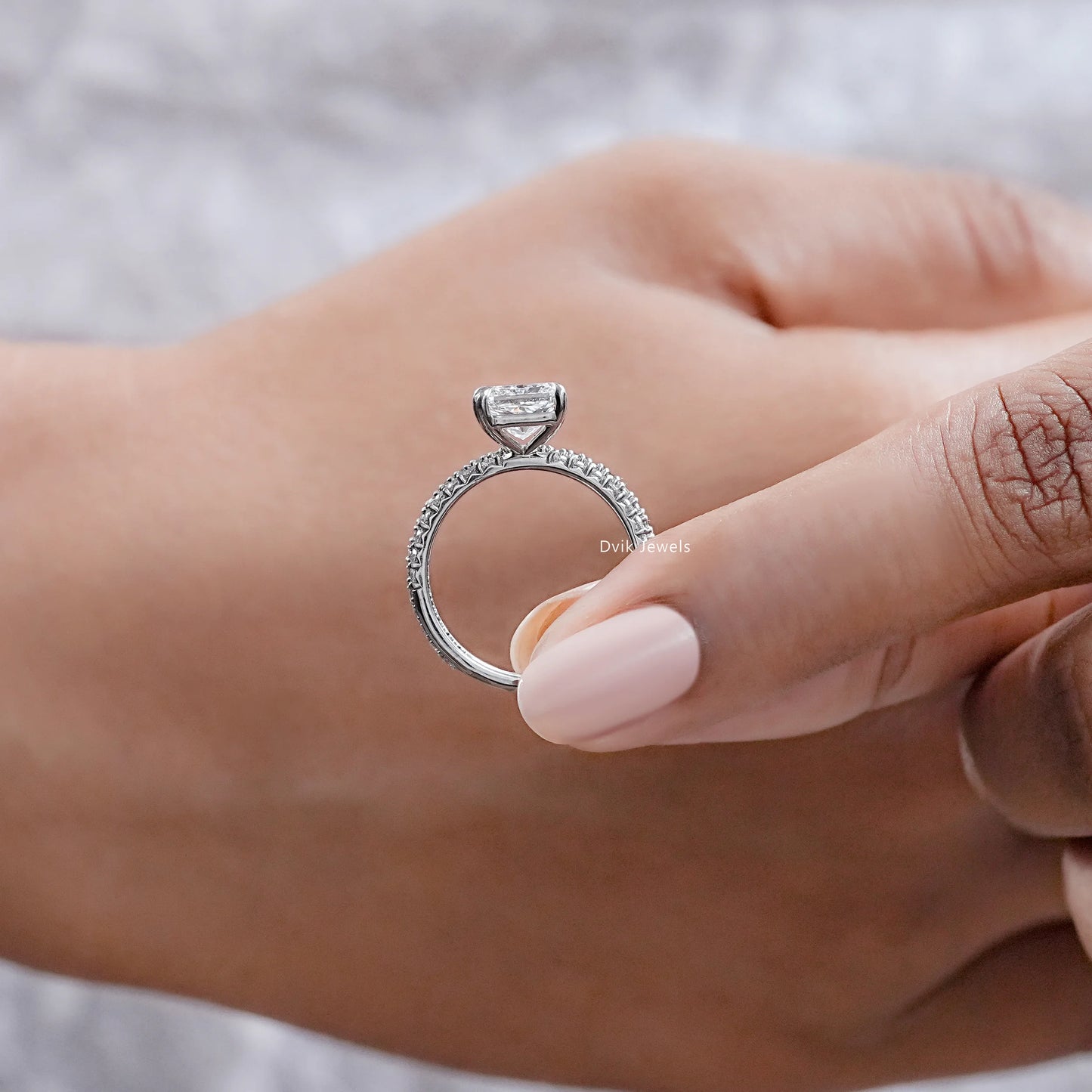 Square Radiant Cut Accent Wedding Ring Set