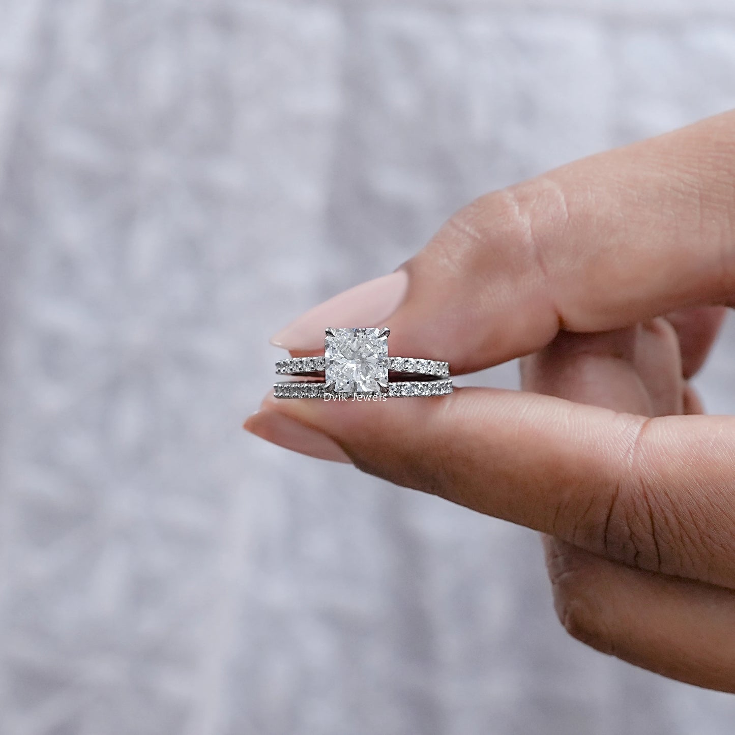 Square Radiant Cut Accent Wedding Ring Set