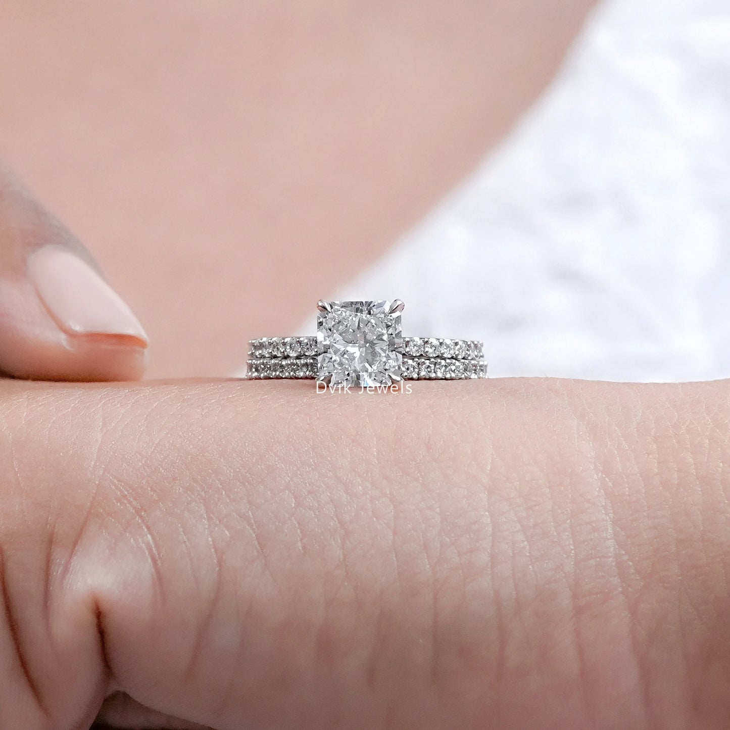 Square Radiant Cut Accent Wedding Ring Set