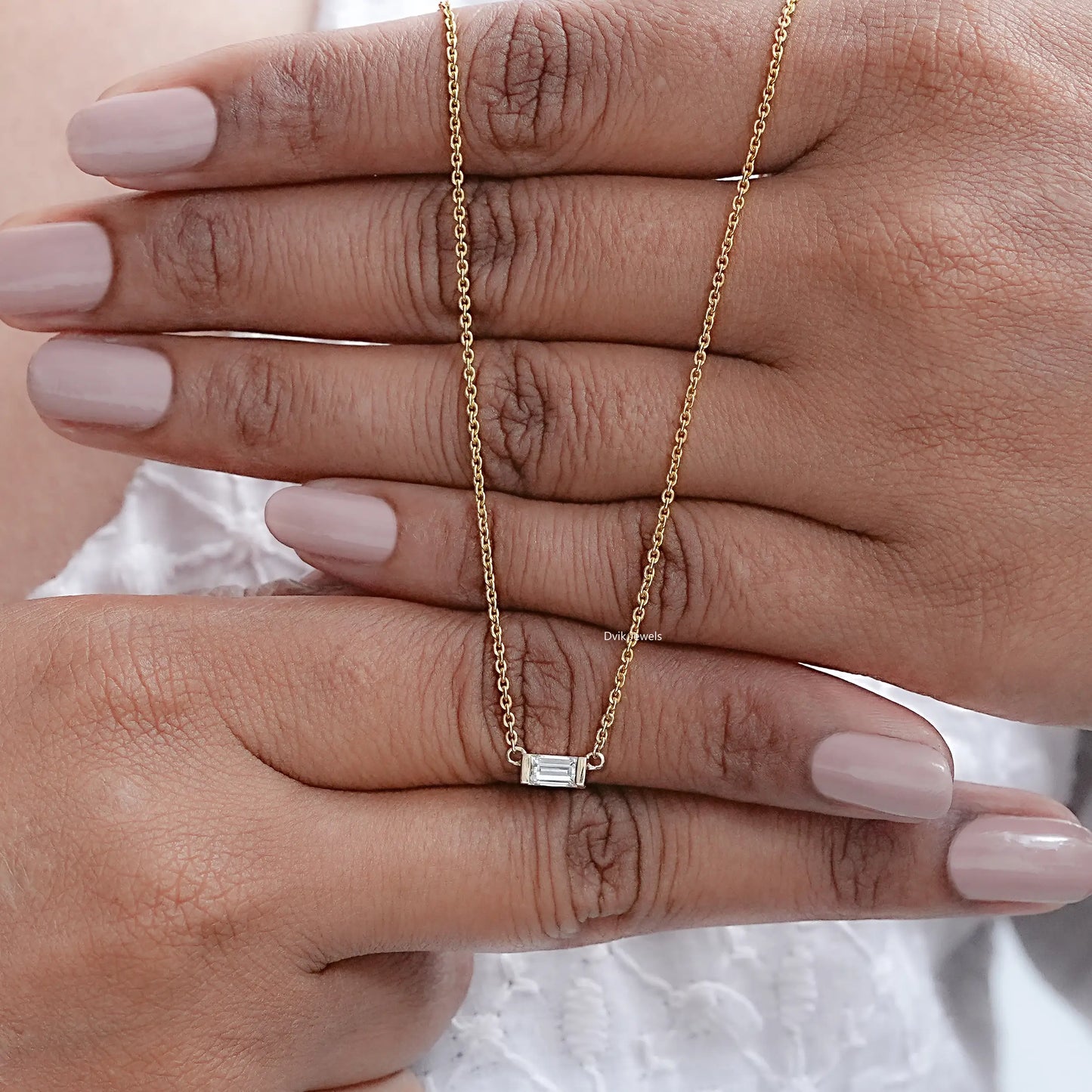 East West Baguette Lab Diamond Solitaire Pendant