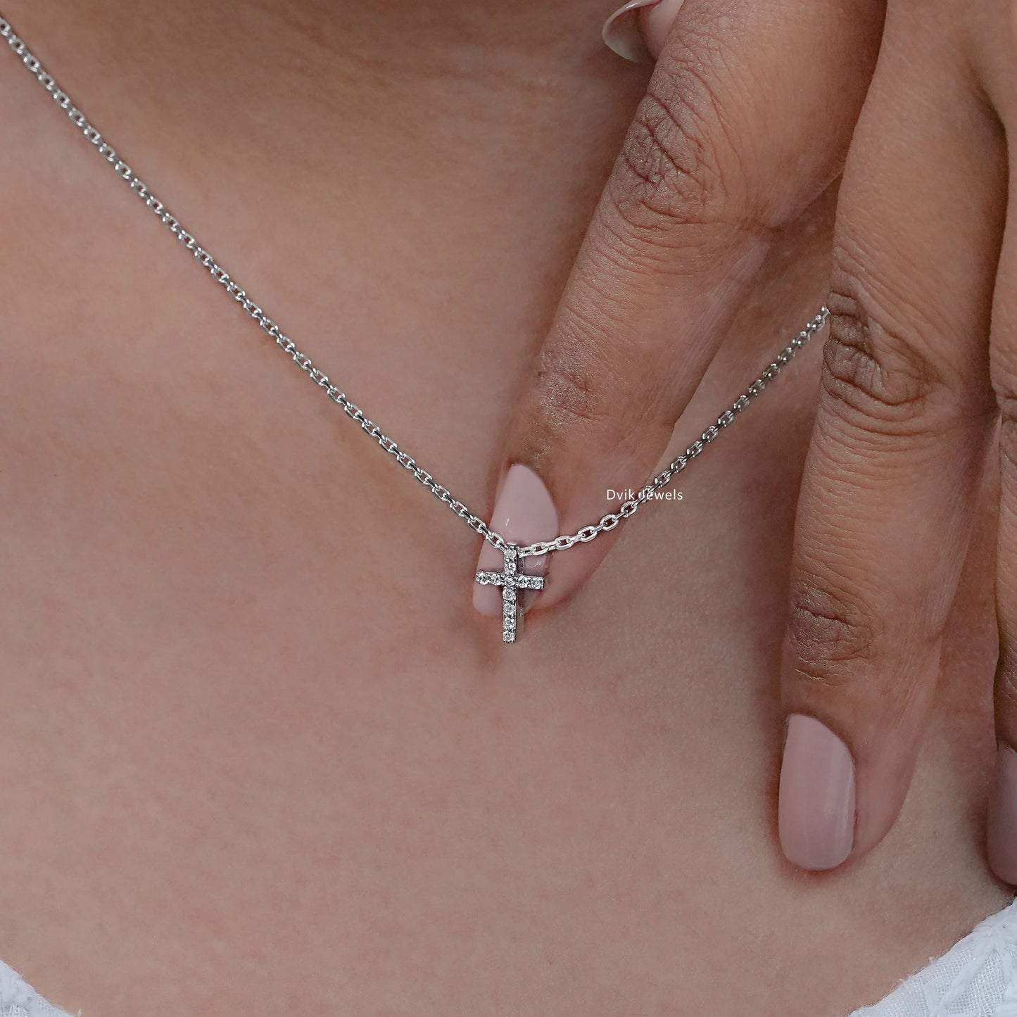 Round Cut Lab Diamond Cluster Set Cross Pendant