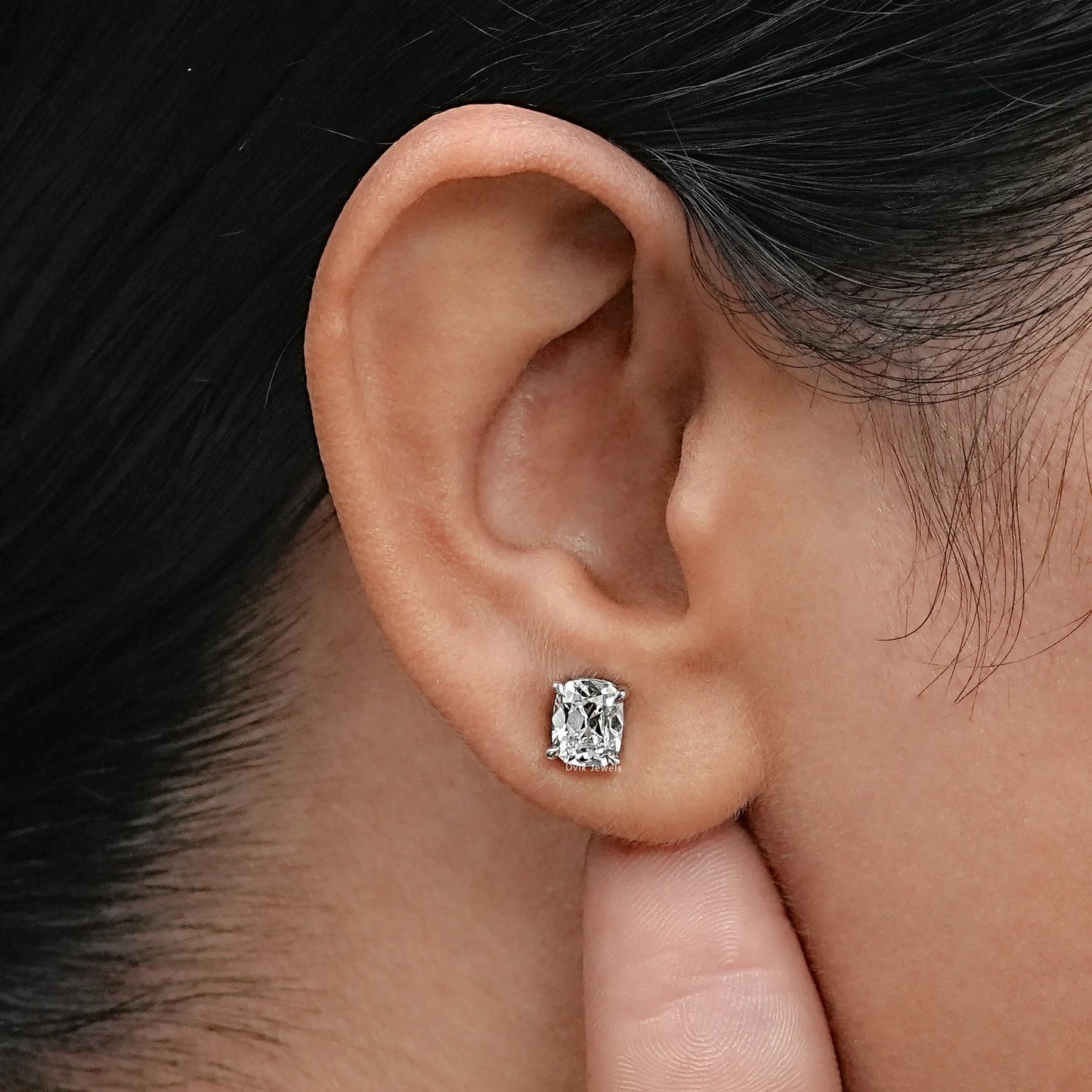 Old Mine Cushion Lab Diamond Stud Earrings