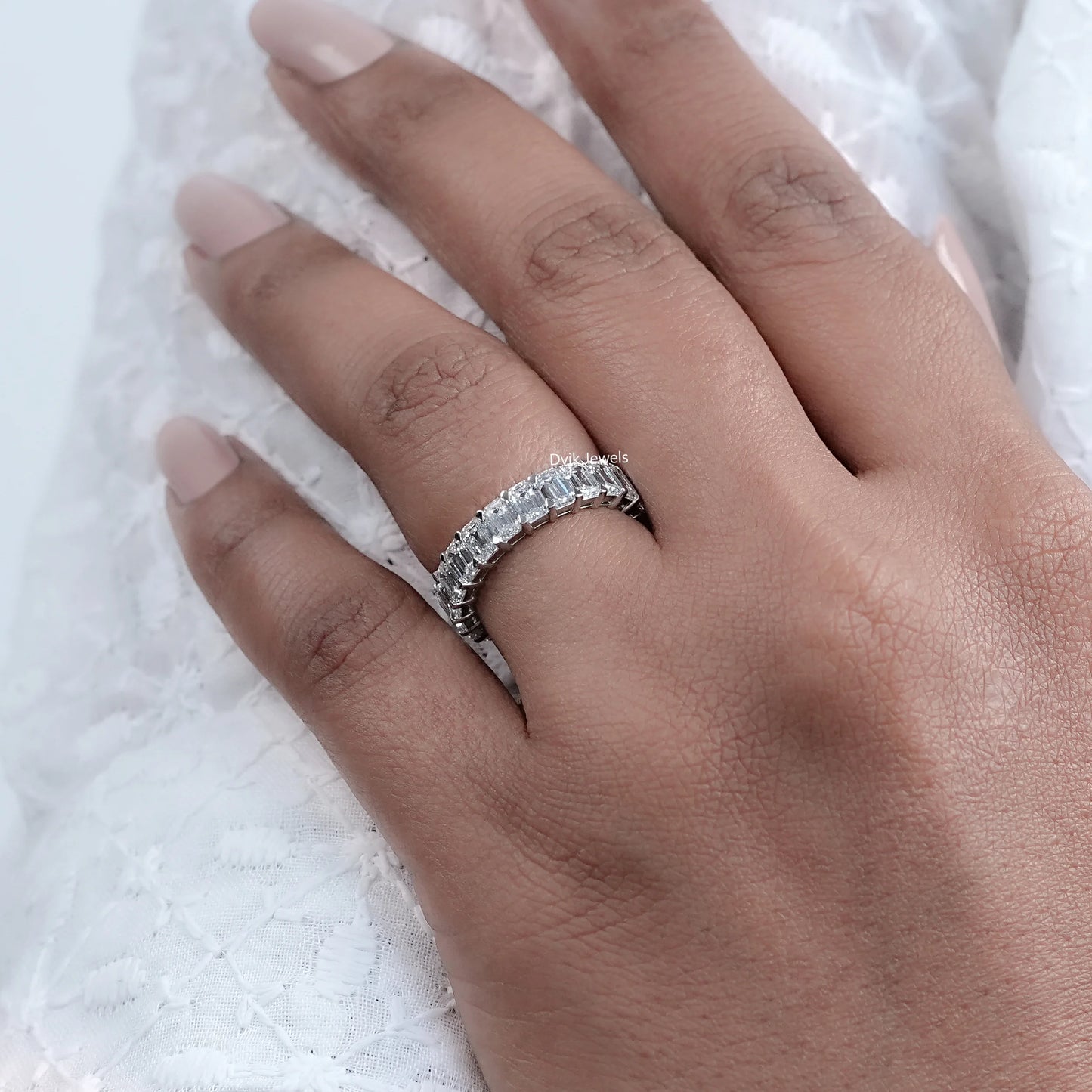 Emerald Cut Lab Grown Diamond Eternity Band