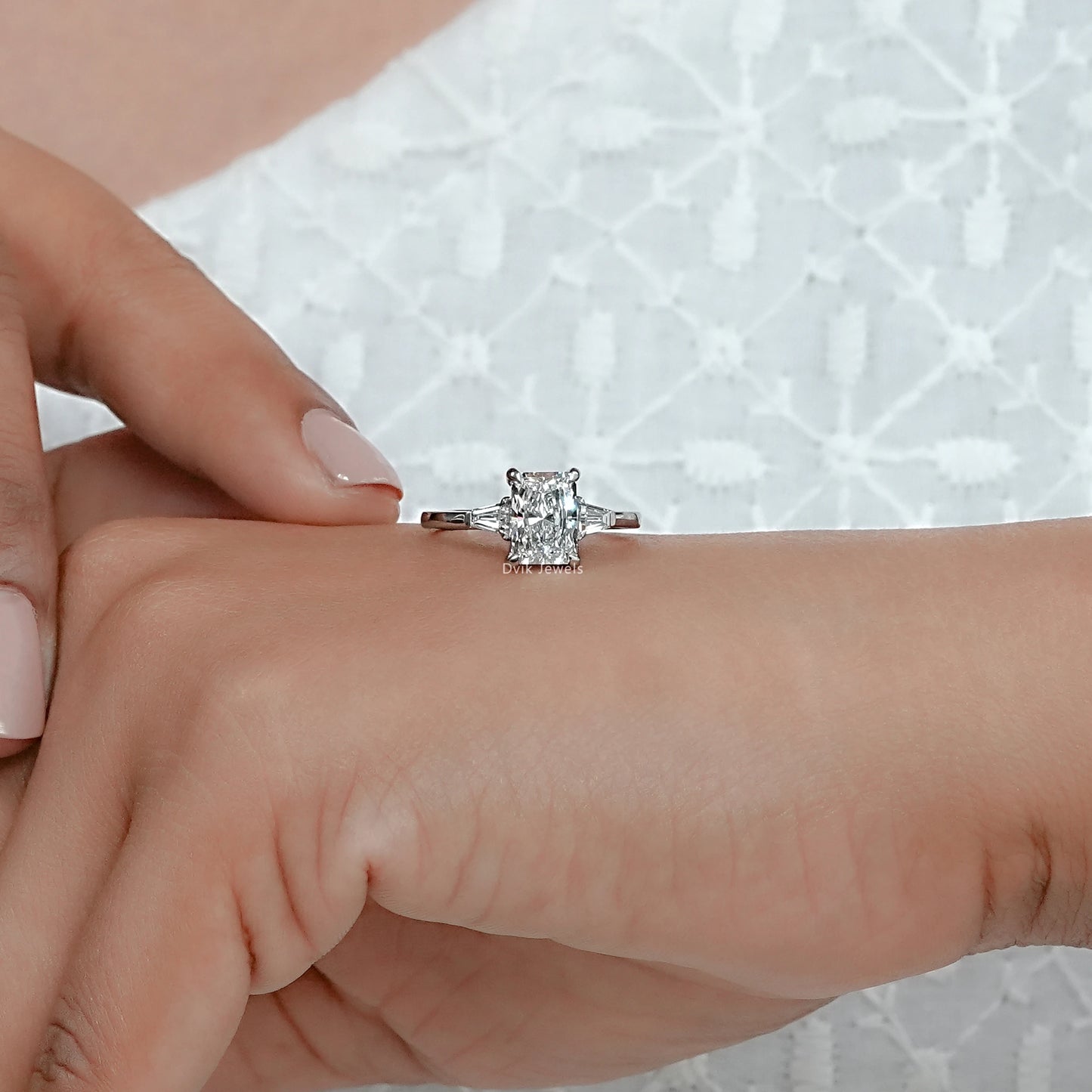 Radiant Cut Lab Grown Diamond Three Stone Ring