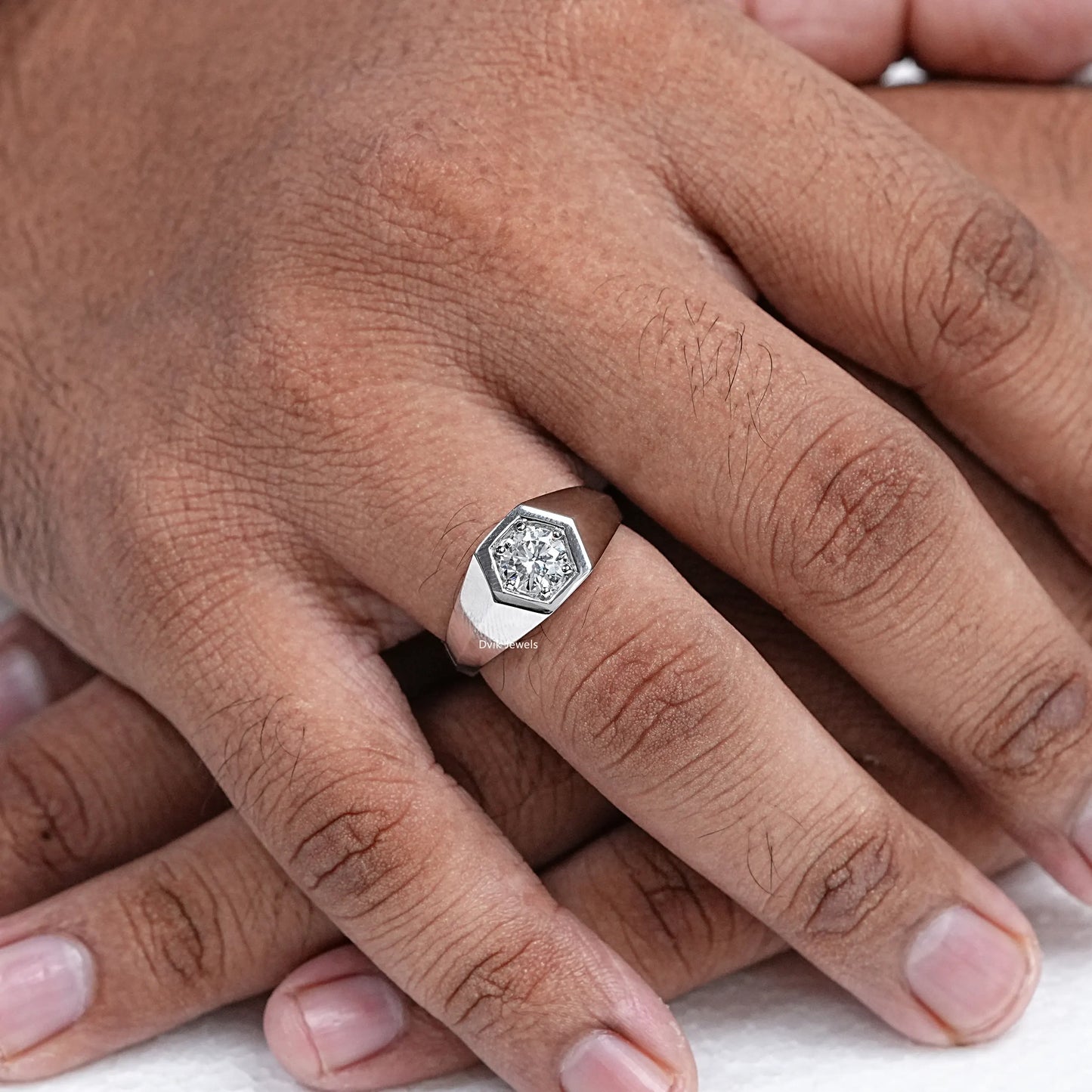 Bezel Set Round Cut Lab Diamond Men's Ring