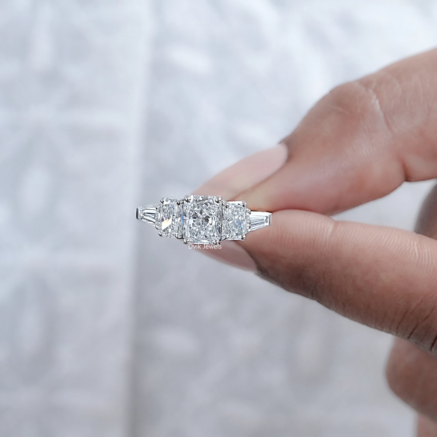 Radiant And Tapered Baguette Lab Diamond Five Stone Ring