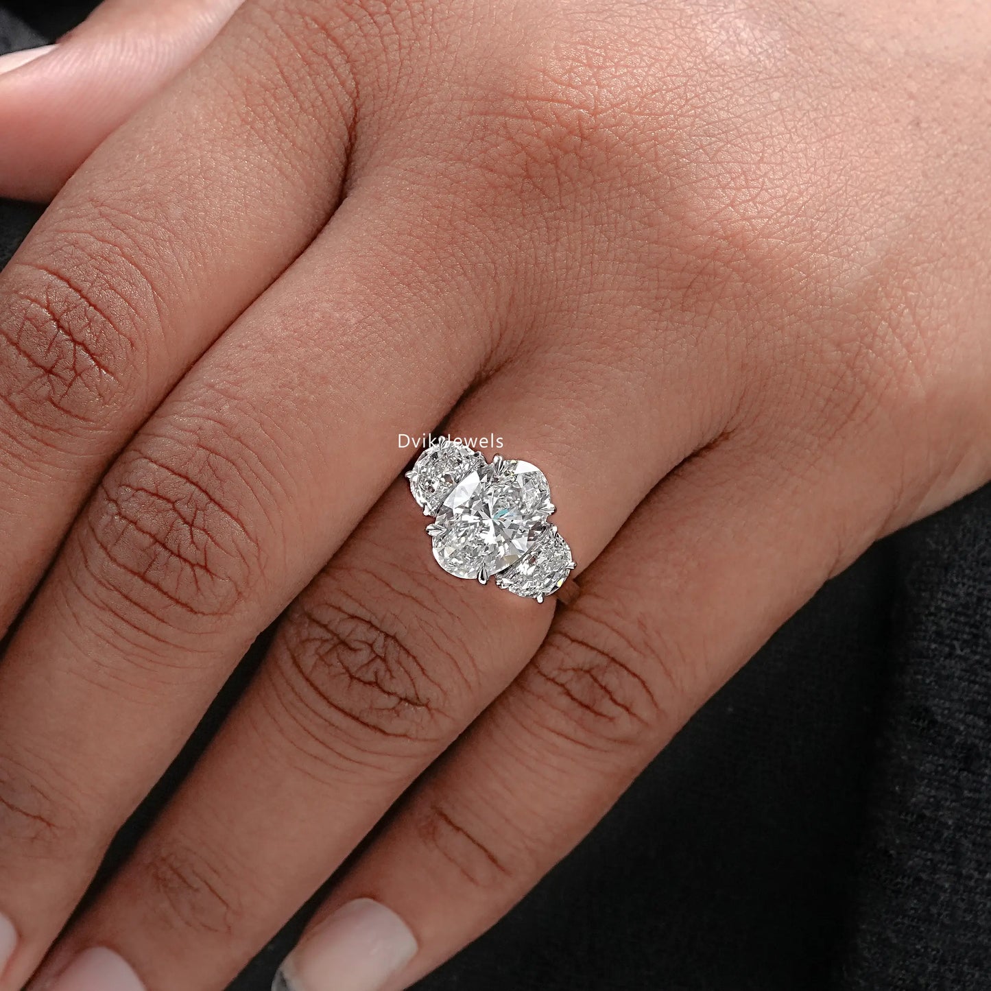 Three Stone Oval Diamond Engagement Ring