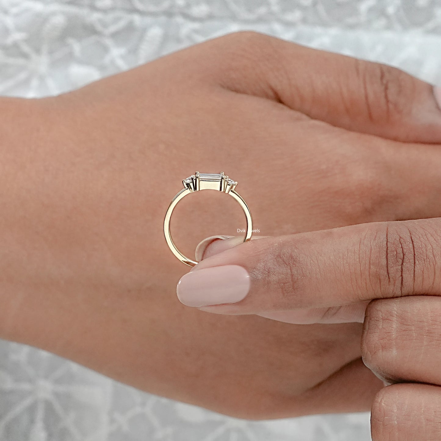 Baguette And Round Dainty Diamond Promise Ring