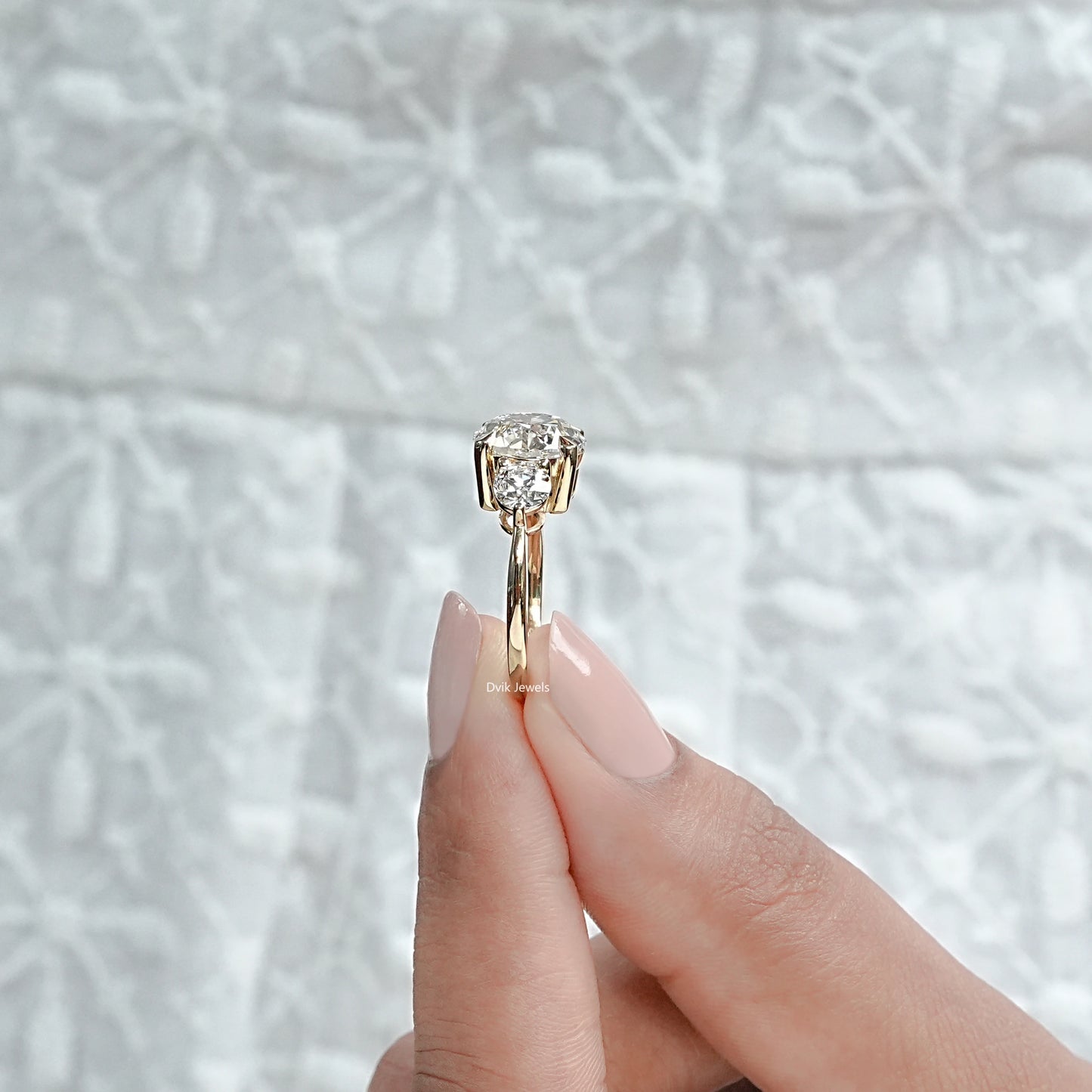 3 Stone Old European Round Diamond Engagement Ring