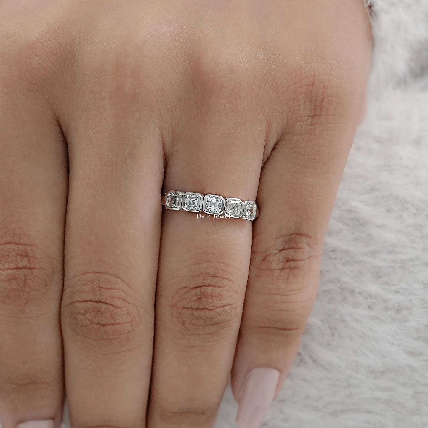 Asscher Cut Bezel Set Five Stone Diamond Ring