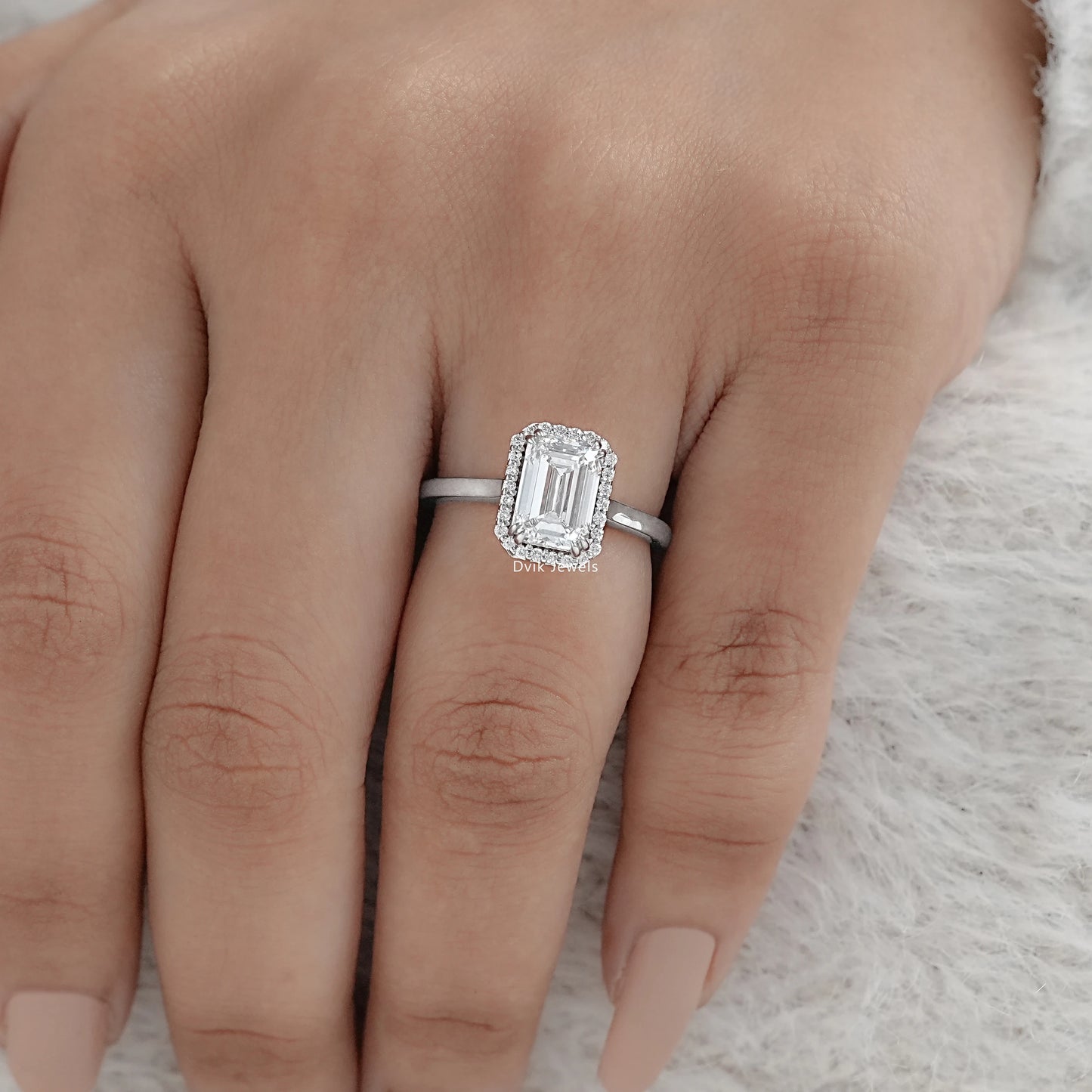 Emerald Cut Halo Lab Diamond Engagement Ring