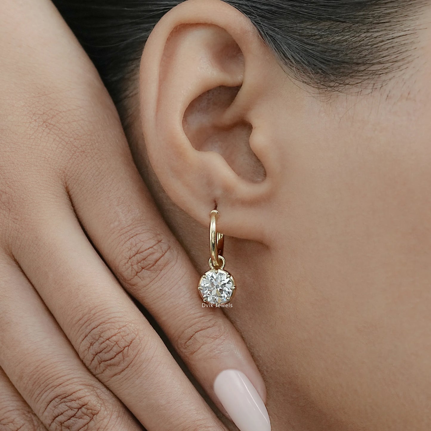 OEC Round Cut Lab Diamond Dangle Drop Earrings