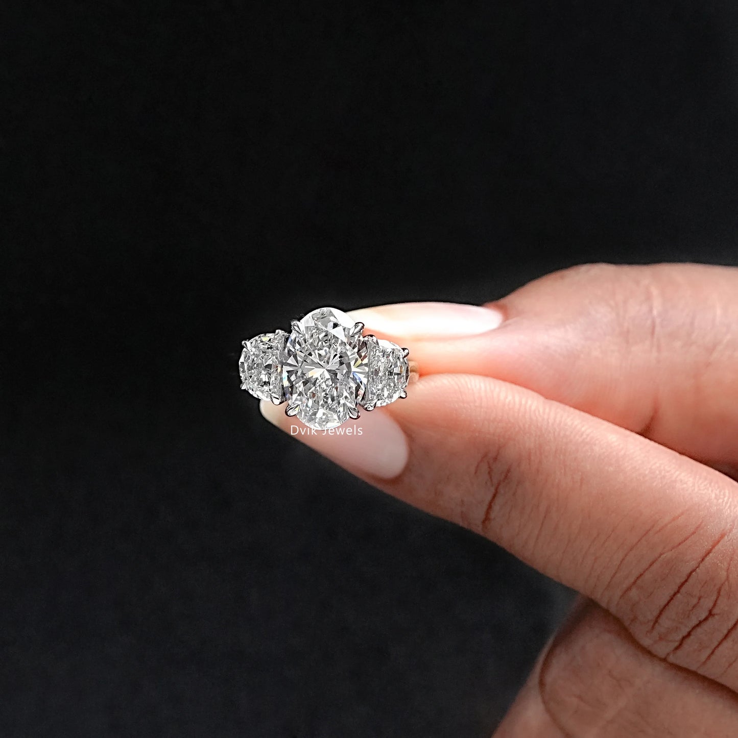 Three Stone Oval Diamond Engagement Ring