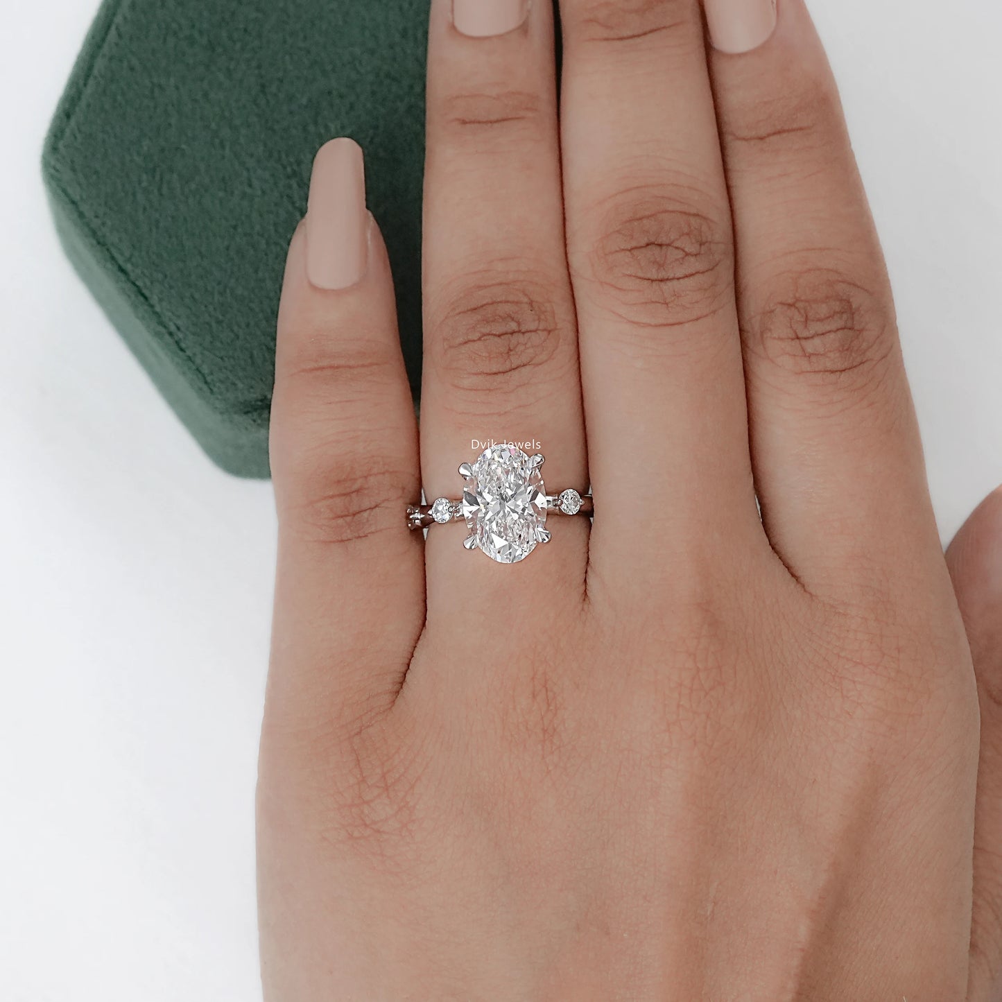 Oval Cut Side Diamond Accent Engagement Ring