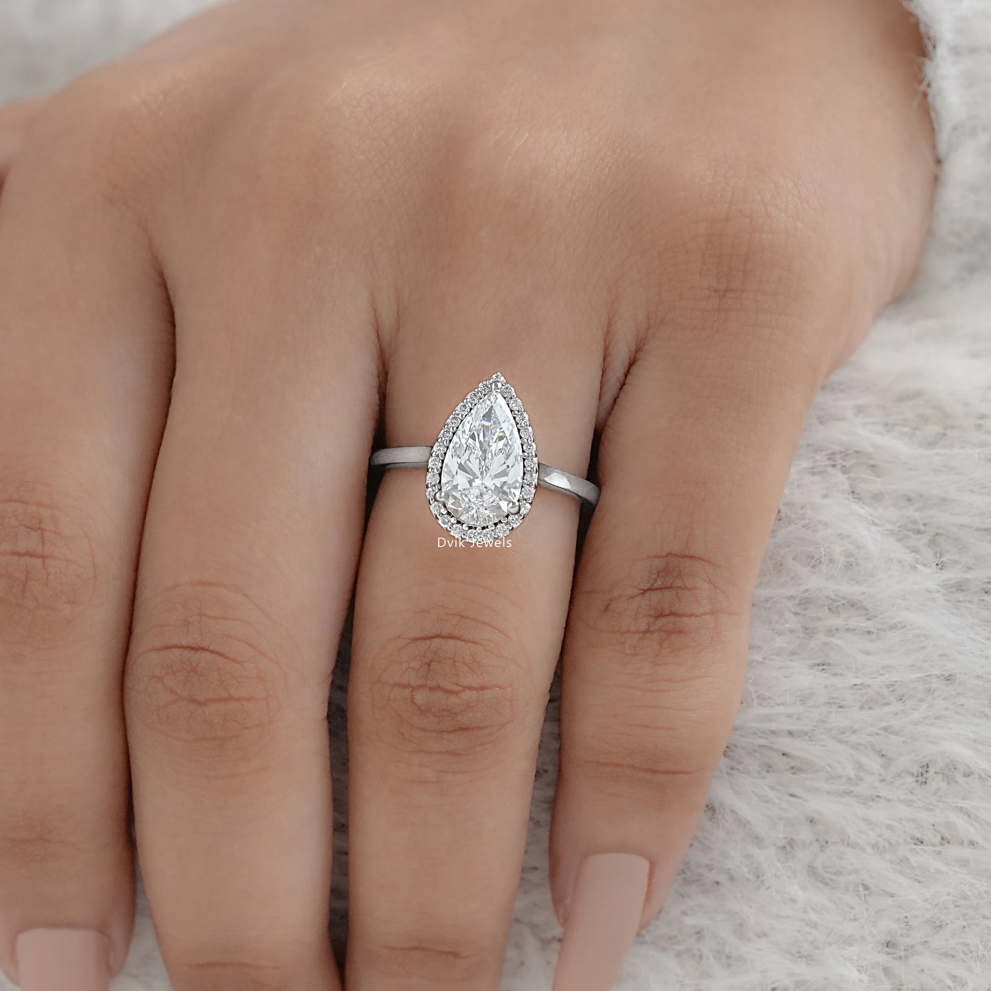 Pear Halo solitaire Diamond Engagement Ring
