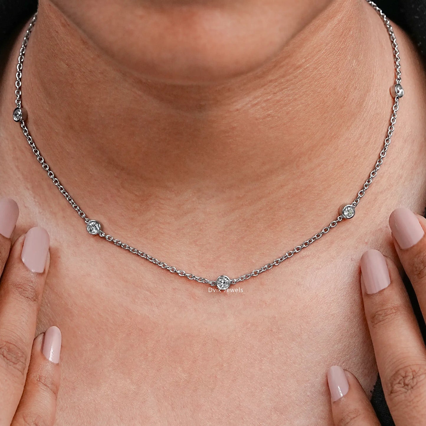 Round Bezel Lab Diamond Station Necklace
