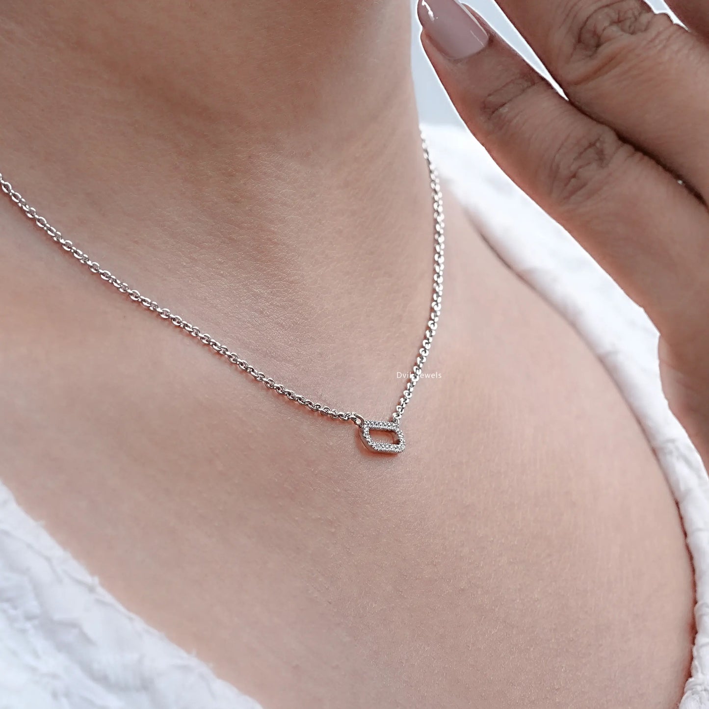 Round Cut Lab Diamond Open Rectangle Pendant