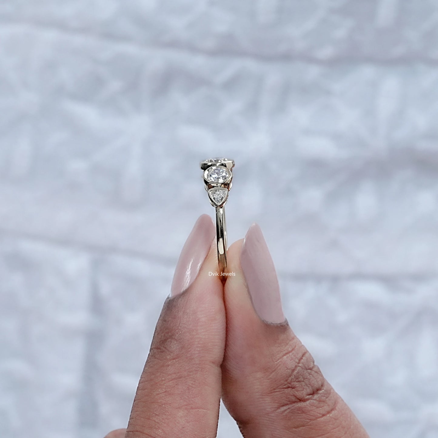 Bezel Set Round Cut Lab Diamond Five Stone Ring