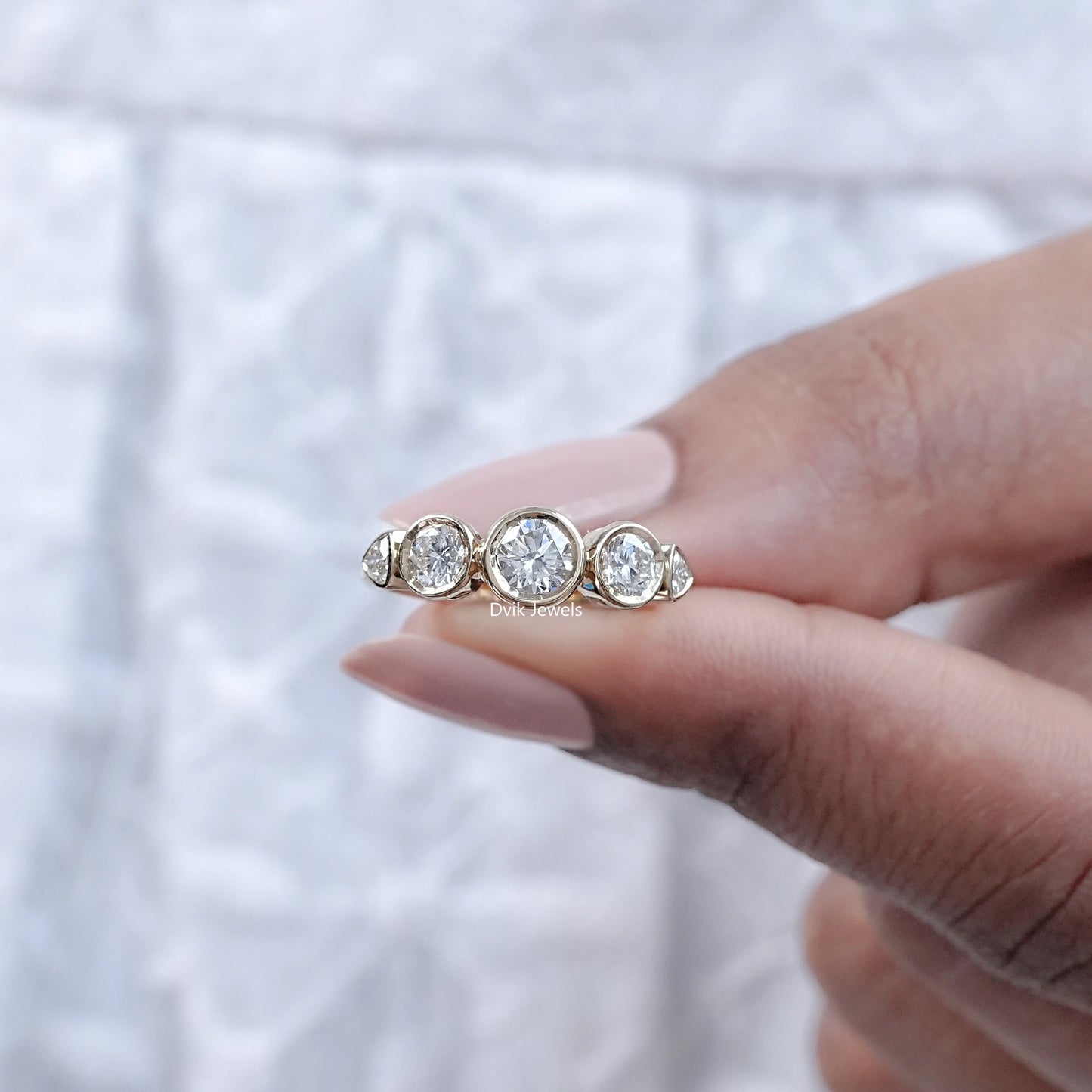 Bezel Set Round Cut Lab Diamond Five Stone Ring