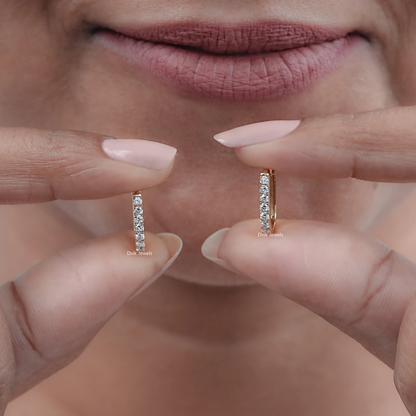 Round Diamond U Shape Hoop Earrings